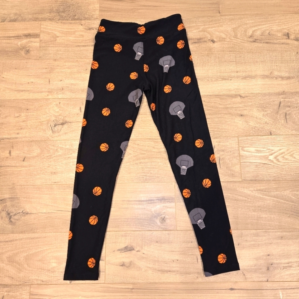 Juniors Basketball Print Leggings -‎ Black & Orange Size Tween (00-0)